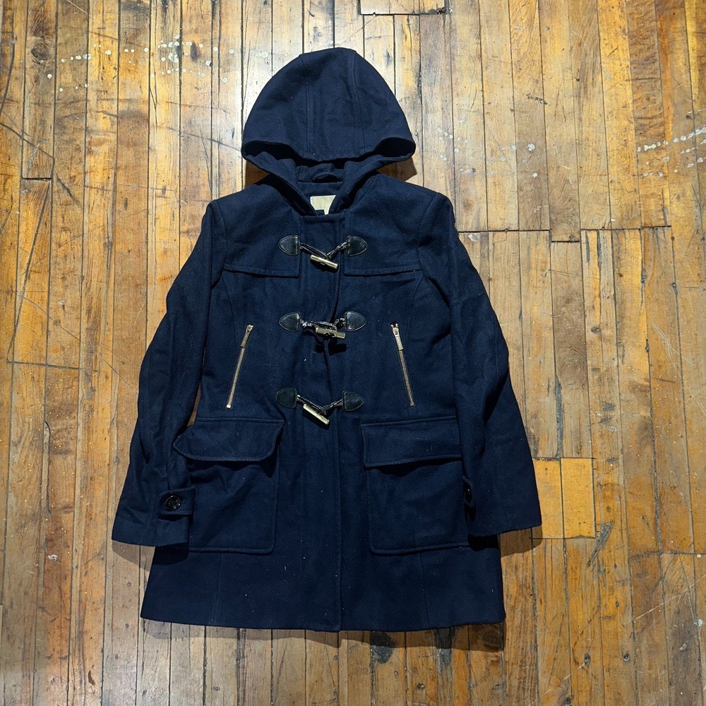 Michael Kors Duffle Coat Womens 4 Navy Wool Blend Single Vented Toggle Front